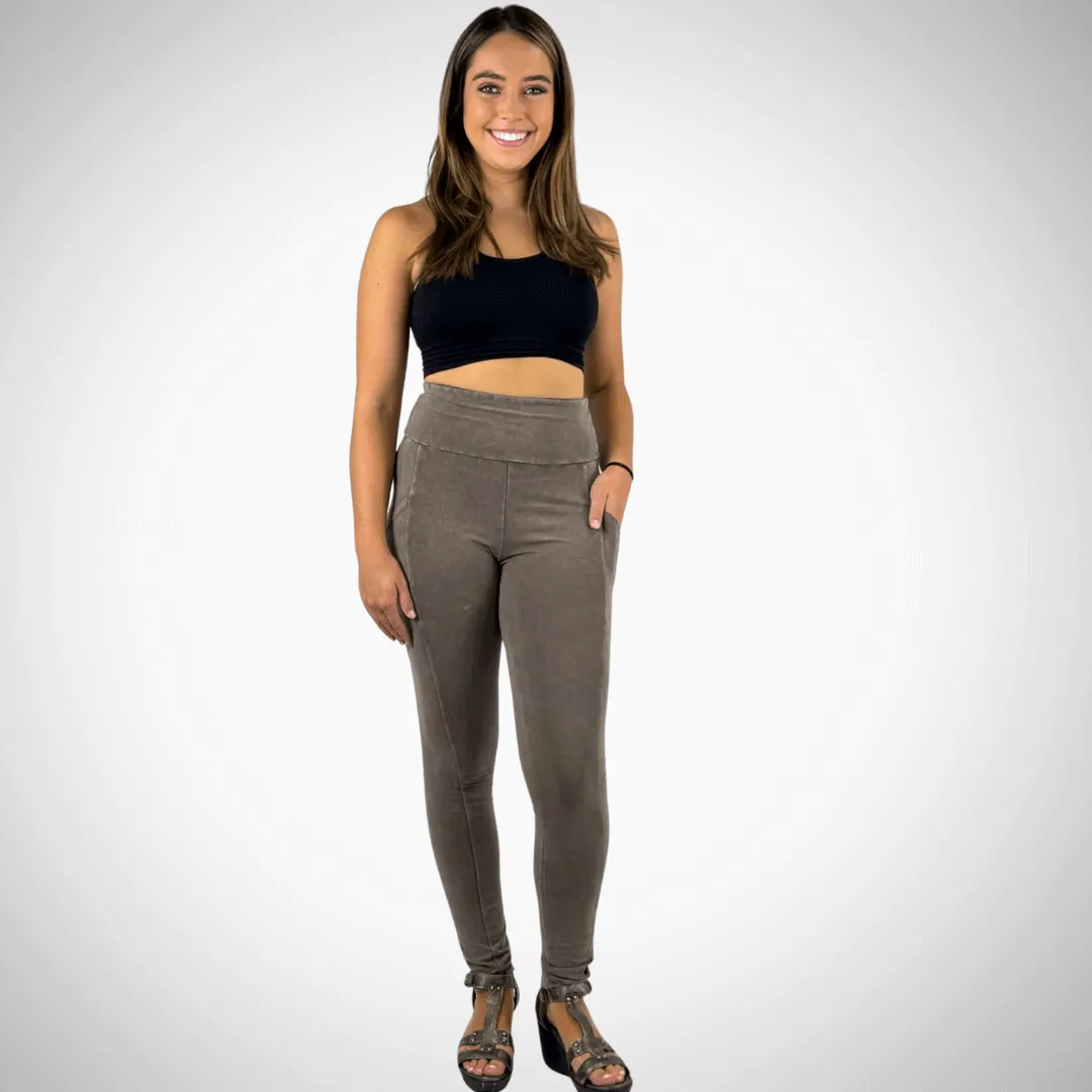 A Perfect Fit Mineral Washed Pocket Leggings Made in USA Taupe