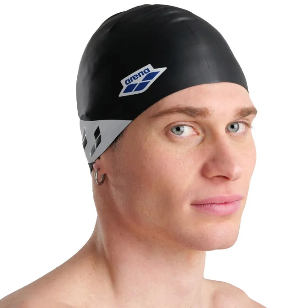 ARENA Adult Iconic Team Stripe Swimming Cap (Black/White)