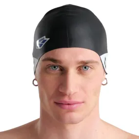 ARENA Adult Iconic Team Stripe Swimming Cap (Black/White)