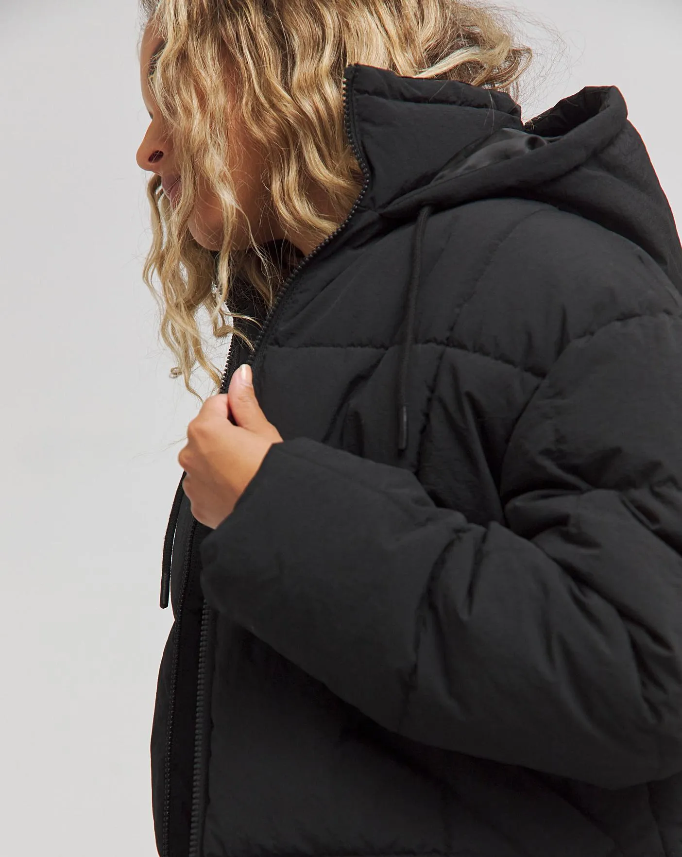 Black Square Padded Short Coat