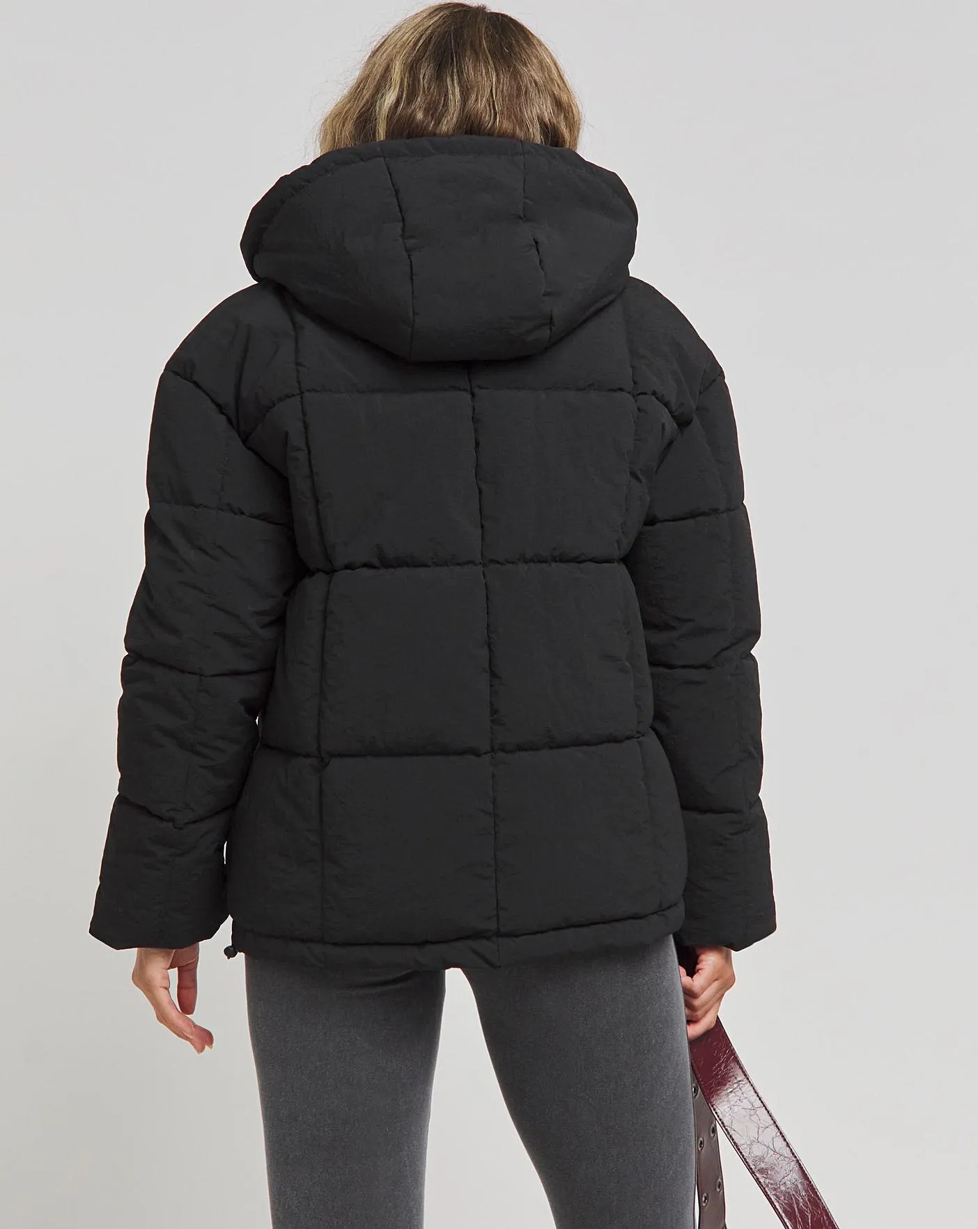 Black Square Padded Short Coat