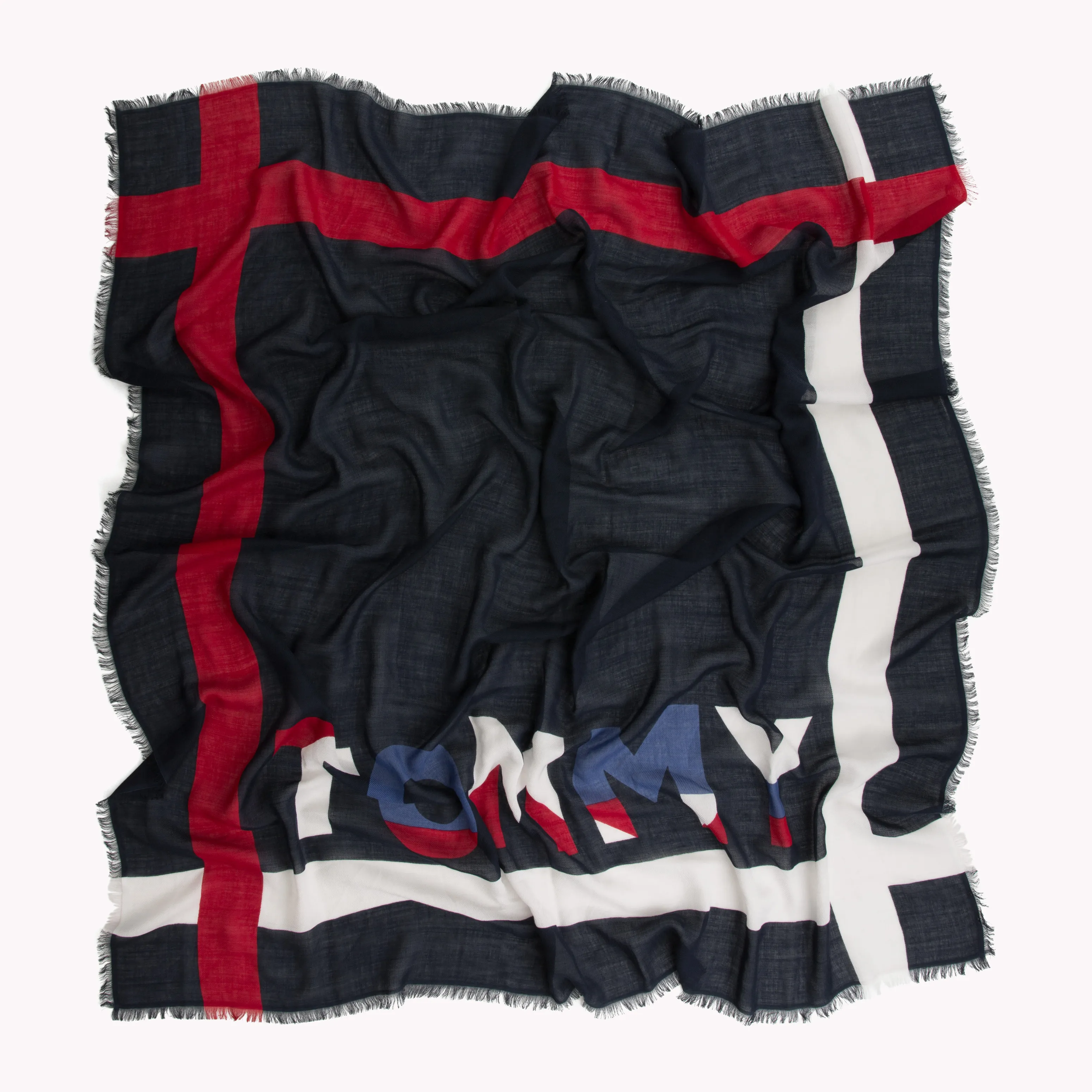 Blue Frayed Hem Signature Frame Scarf | Hats & Scarves | Tommy Hilfiger