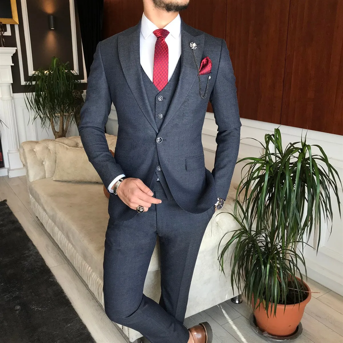 Bojoni Grey Slim-Fit Suit 3-Piece