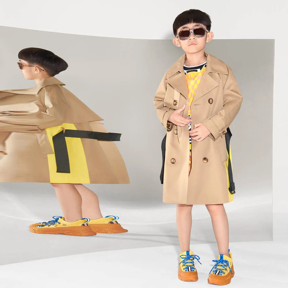 Boys Beige Panel Trench Coat