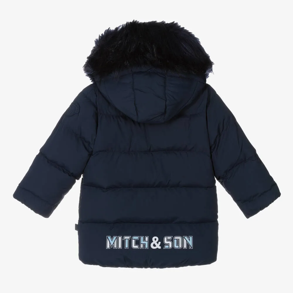 Boys Blue Hooded Puffer Coat