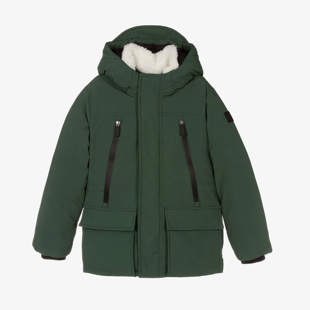 Boys Green Padded Hooded Coat