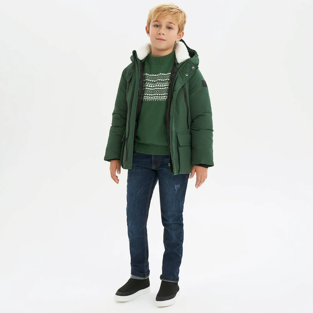 Boys Green Padded Hooded Coat