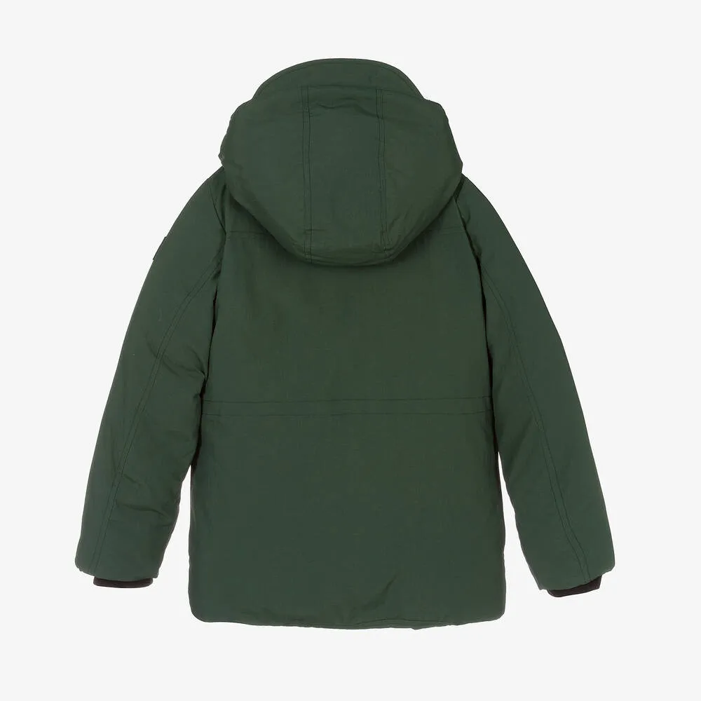 Boys Green Padded Hooded Coat