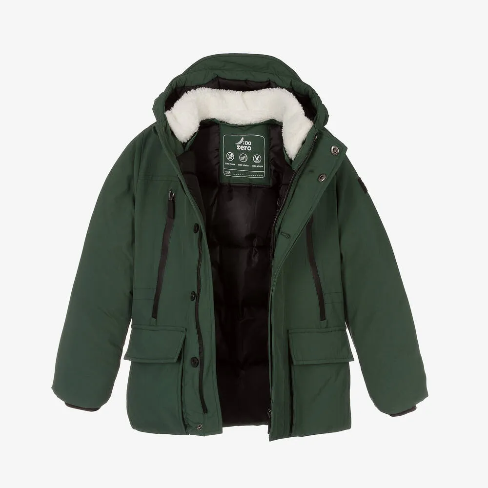 Boys Green Padded Hooded Coat