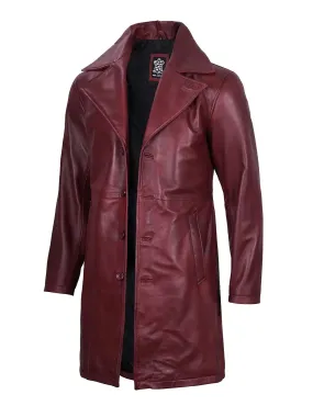 Bryson Maroon Leather Car Coat