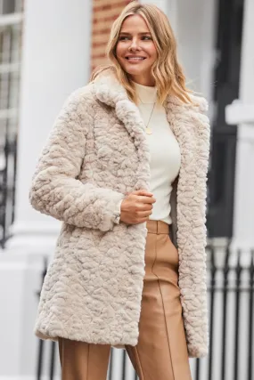 Cream Textured Faux Fur Coat