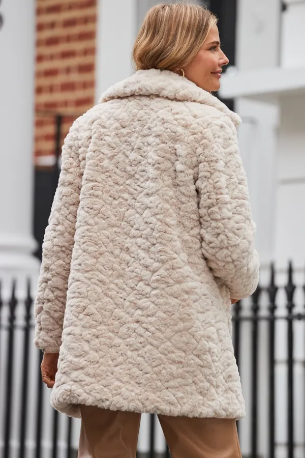 Cream Textured Faux Fur Coat