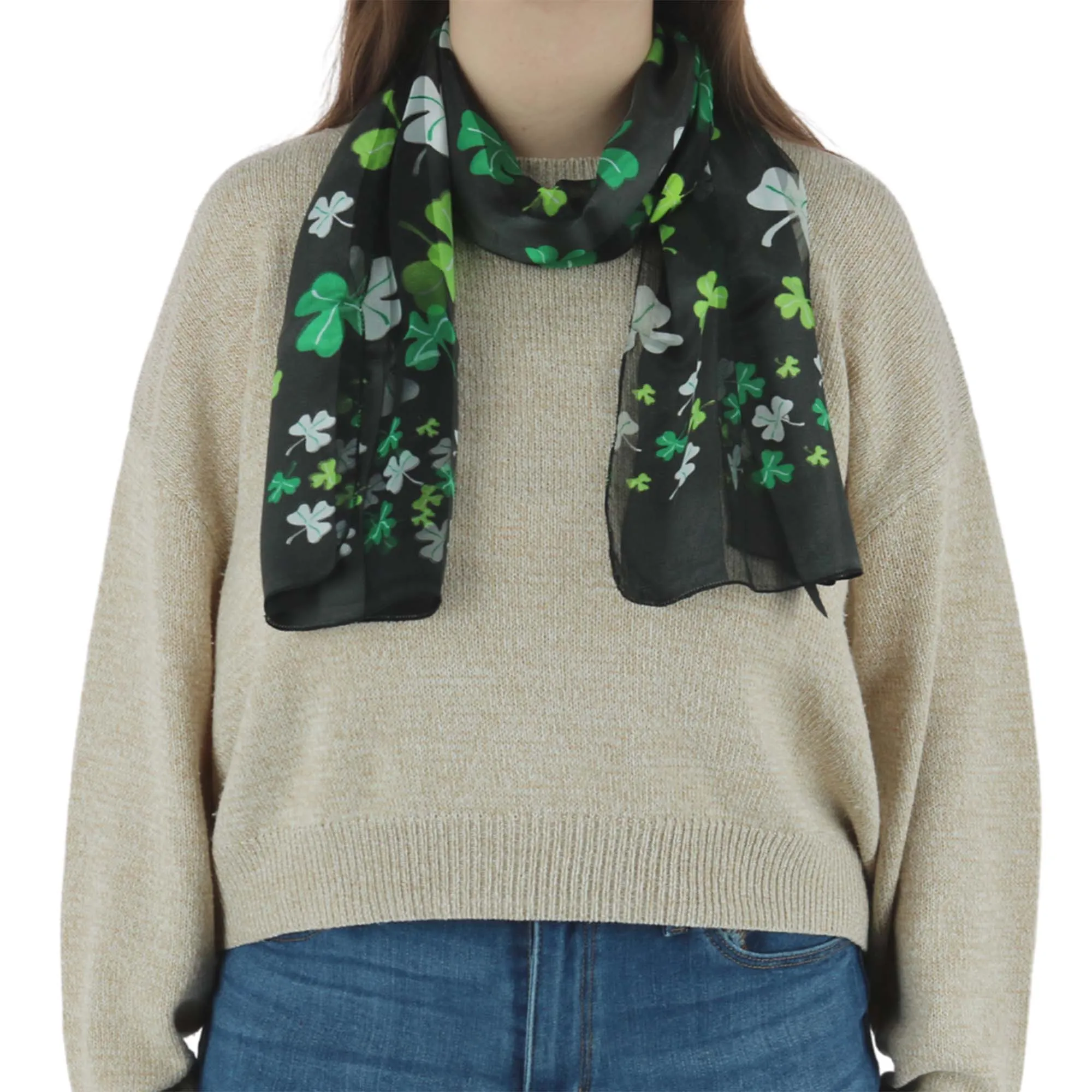 CTM Women's St. Patrick's Day Clover Print Holiday Lightweight Scarf