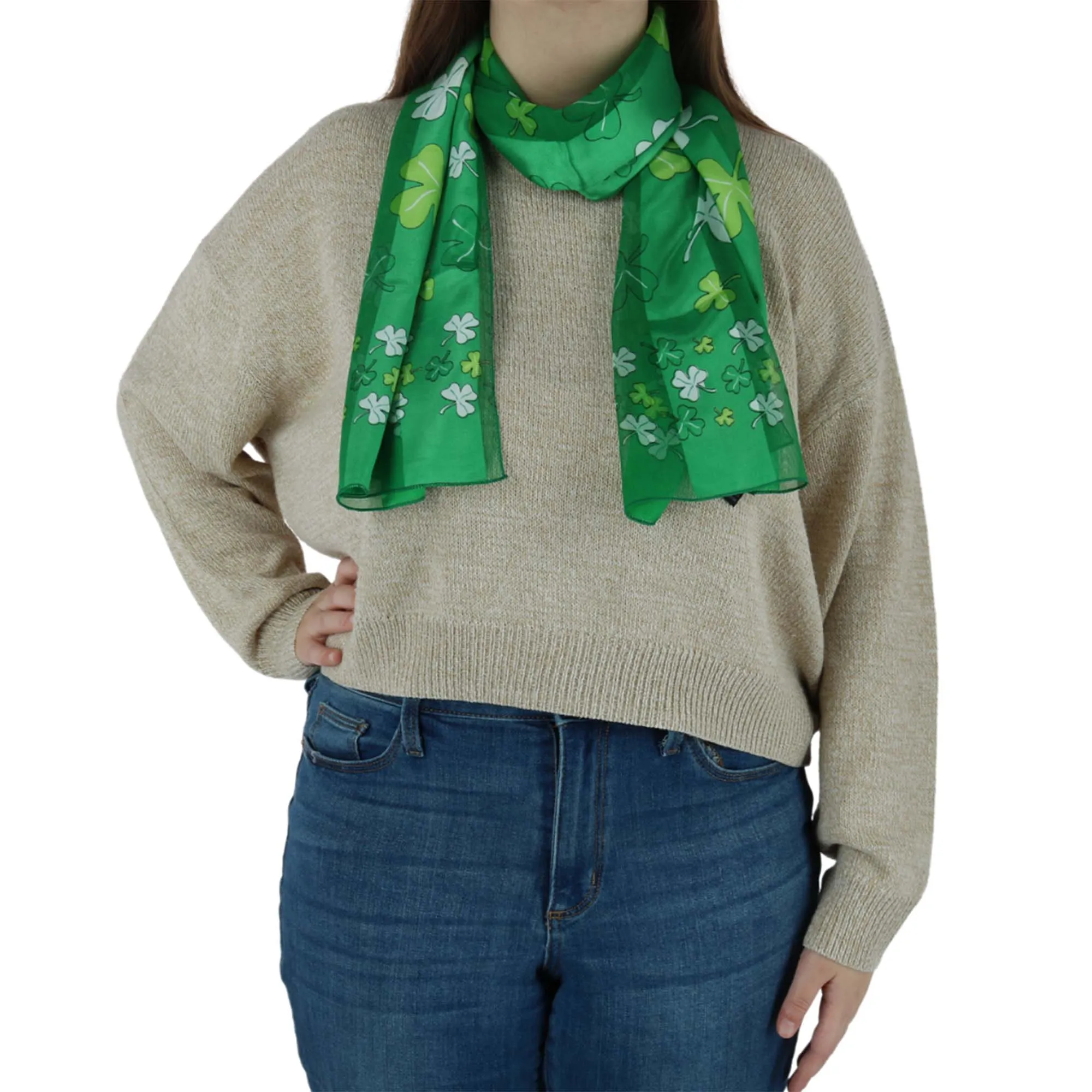 CTM Women's St. Patrick's Day Clover Print Holiday Lightweight Scarf