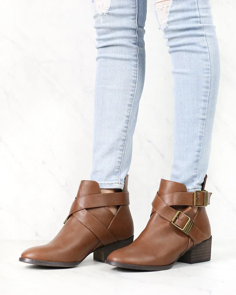 Cute Double Buckled Cut Out Ankle Boots with Stacked Heels in More Colors