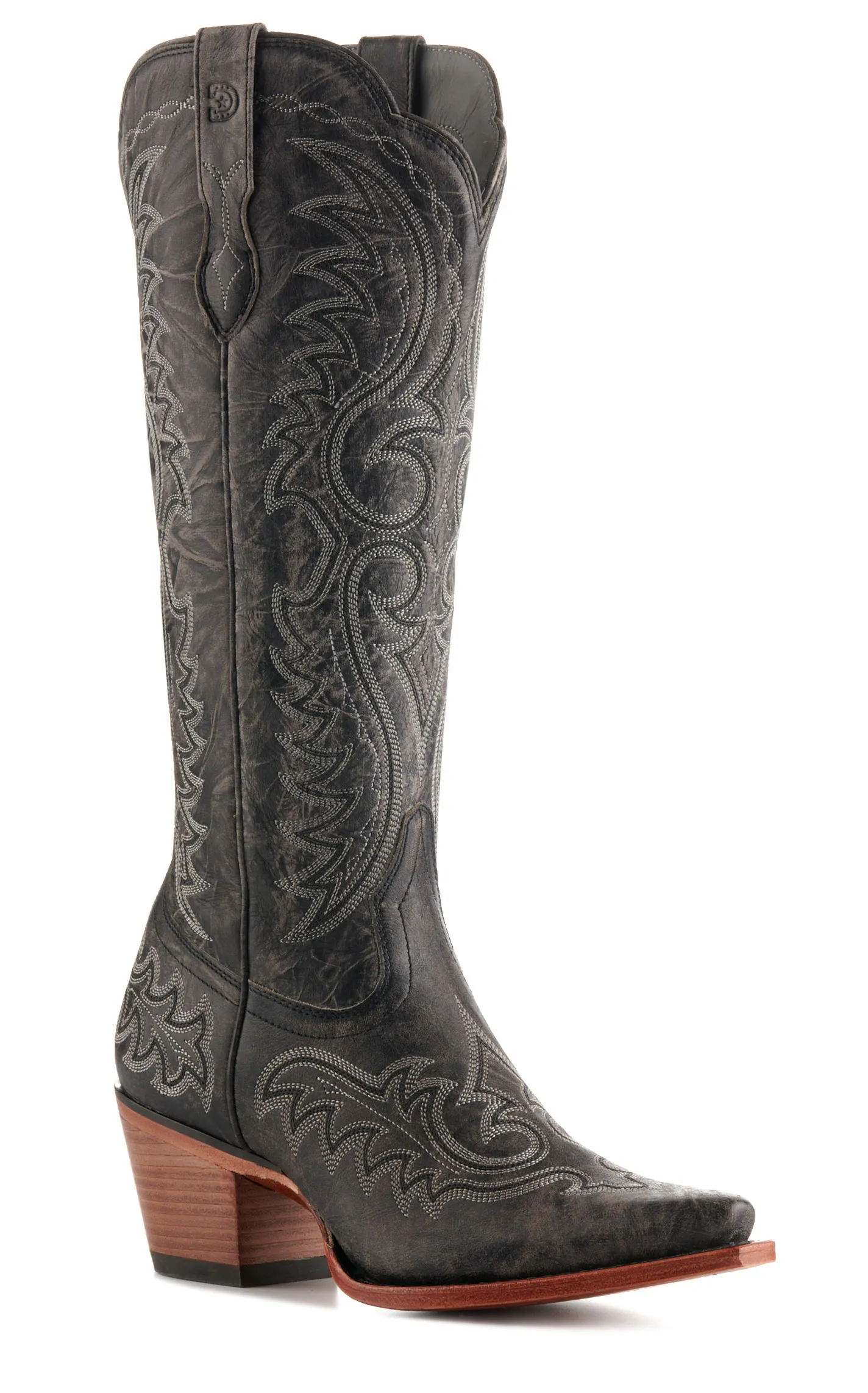 Durango Women's Crush Distressed Graphite Snip Toe Tall Cowboy Boots