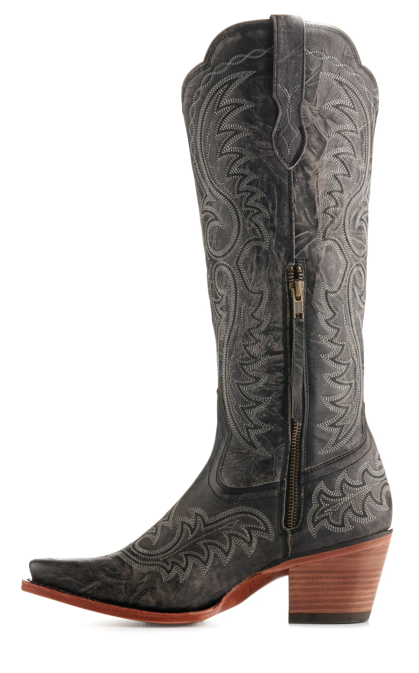 Durango Women's Crush Distressed Graphite Snip Toe Tall Cowboy Boots