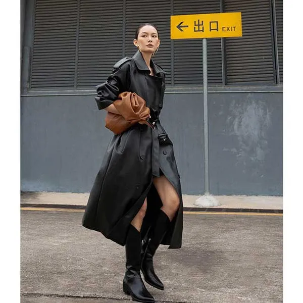 Faux Leather Japanese Trench Coat