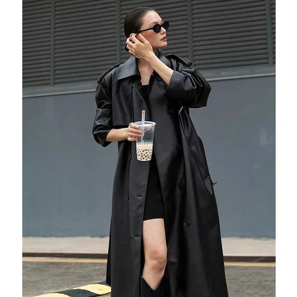 Faux Leather Japanese Trench Coat