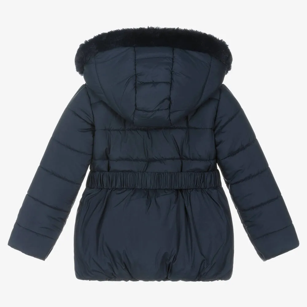 Girls Blue Hooded Puffer Coat