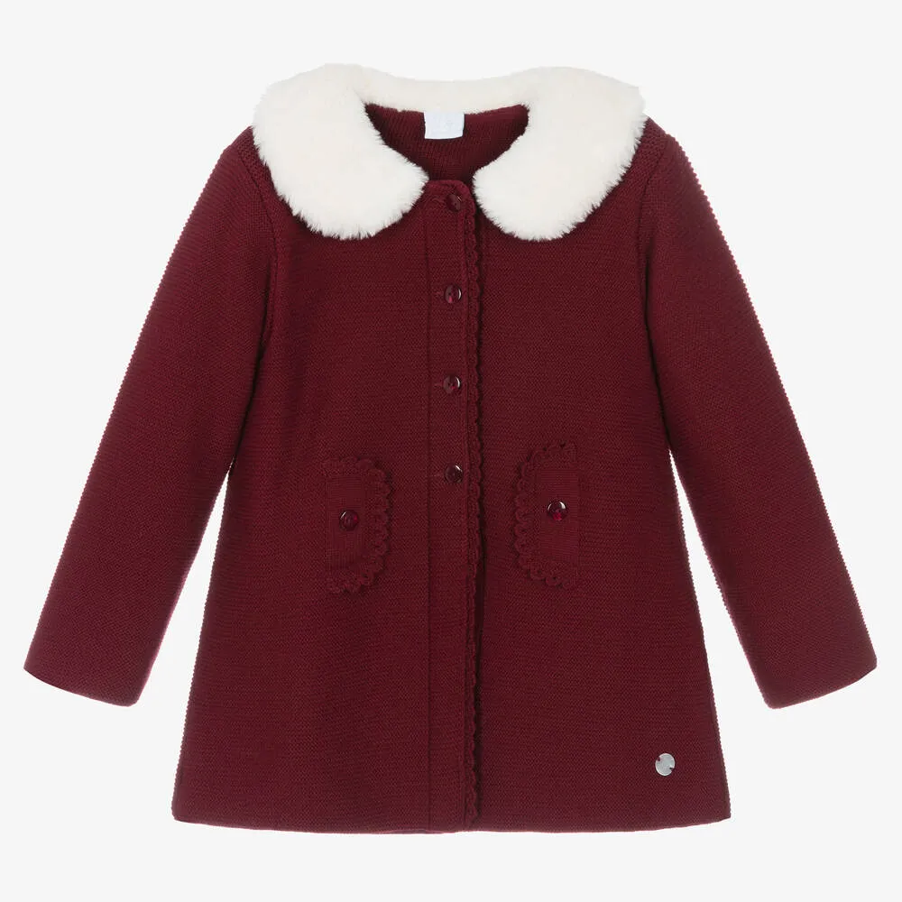 Girls Burgundy Red Knitted Coat