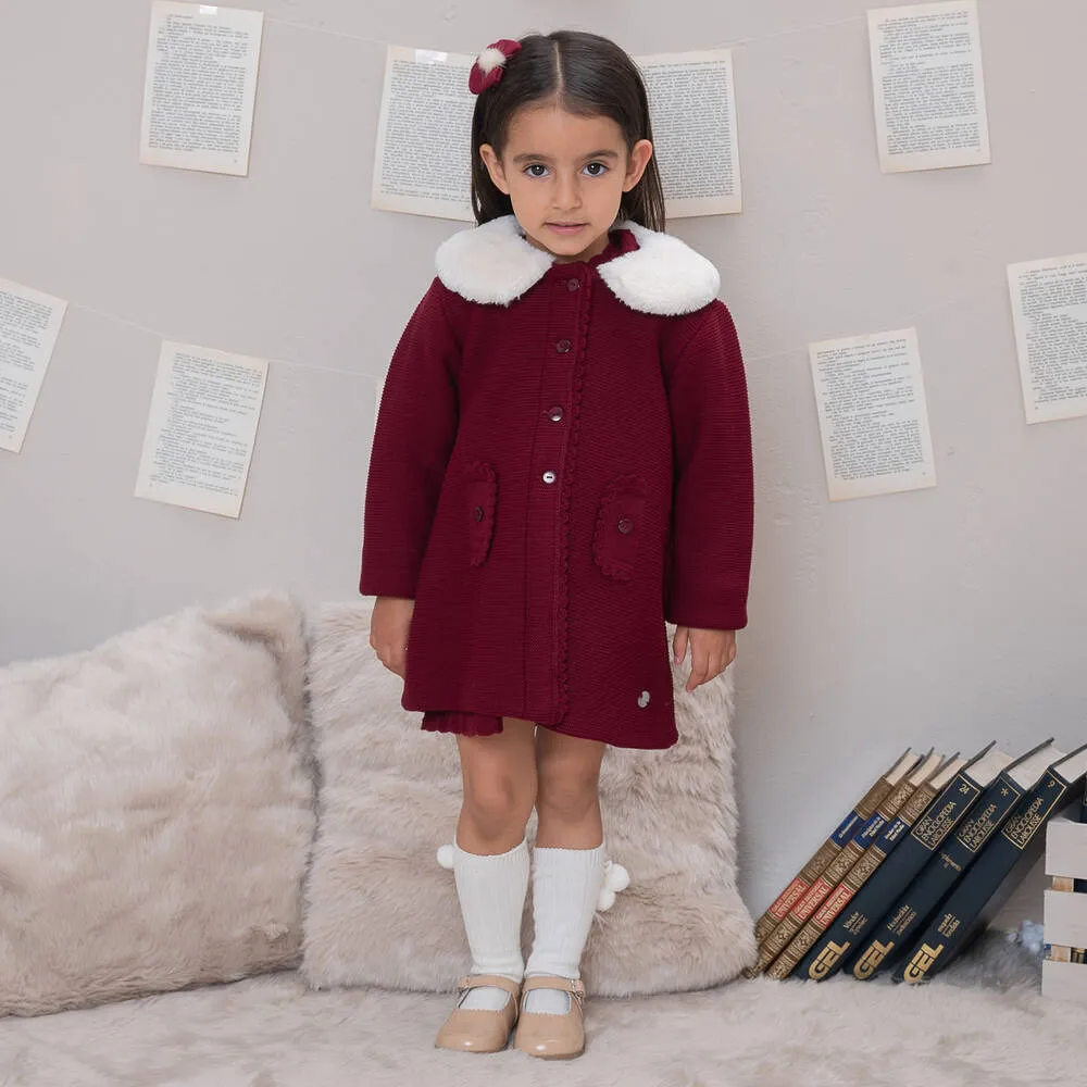 Girls Burgundy Red Knitted Coat