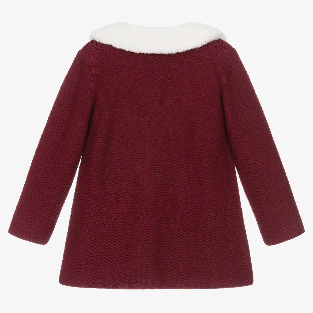 Girls Burgundy Red Knitted Coat