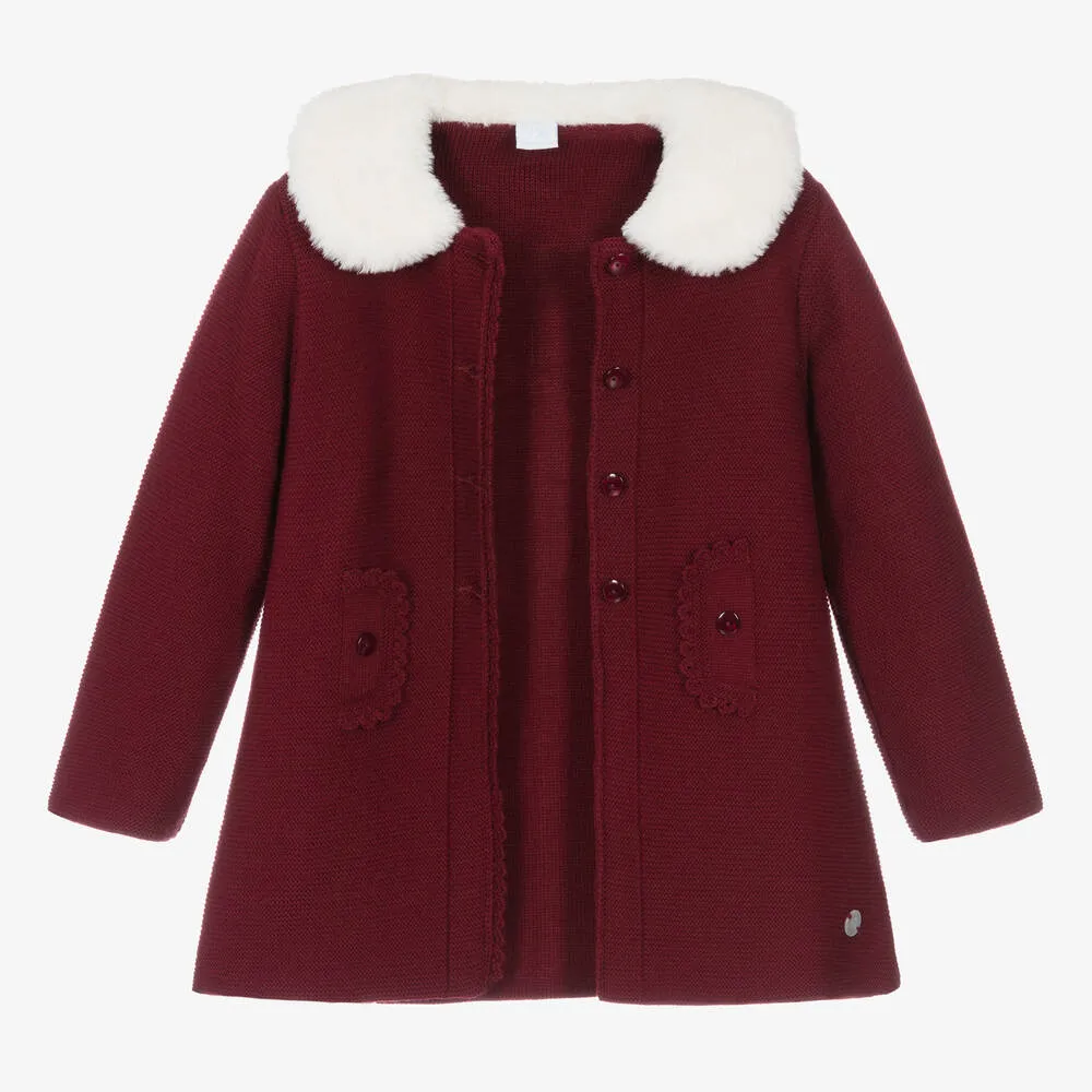 Girls Burgundy Red Knitted Coat