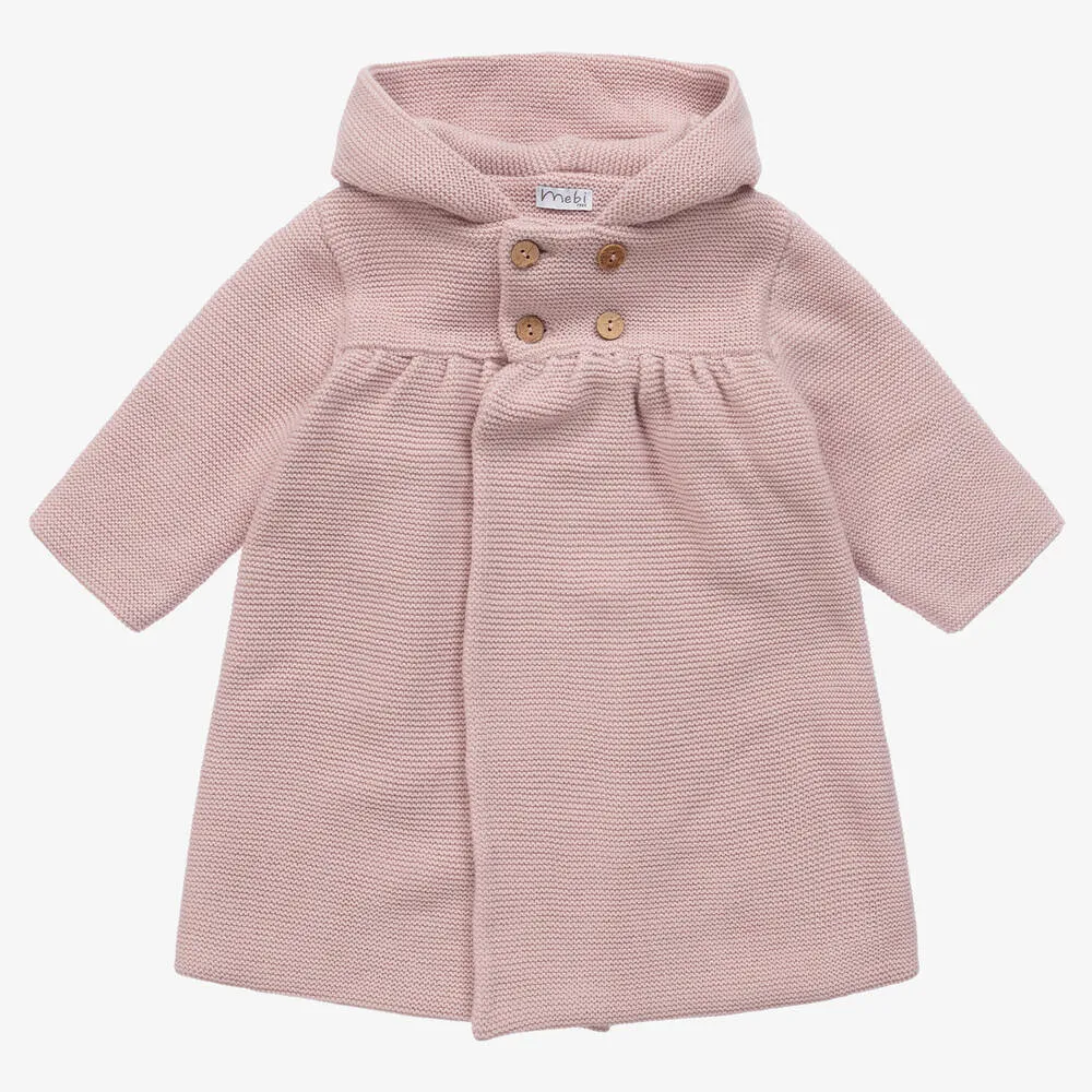 Girls Pink Knitted Pram Coat