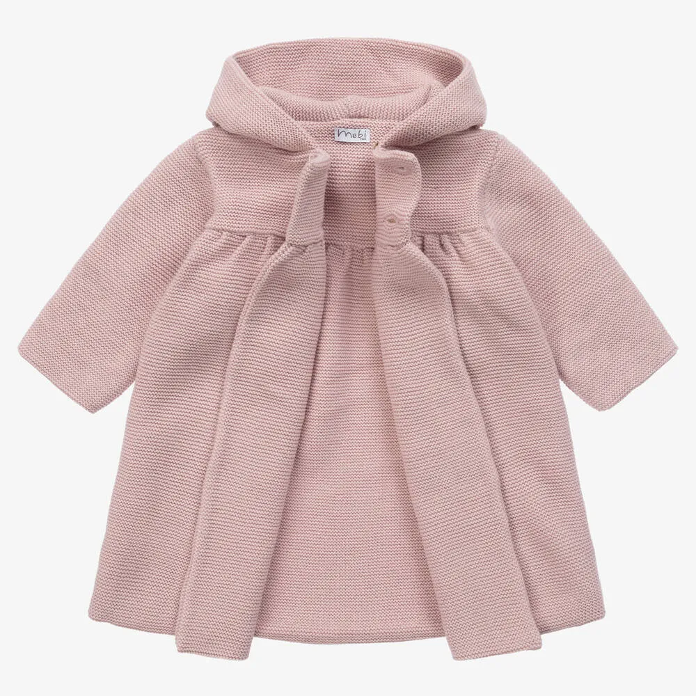 Girls Pink Knitted Pram Coat