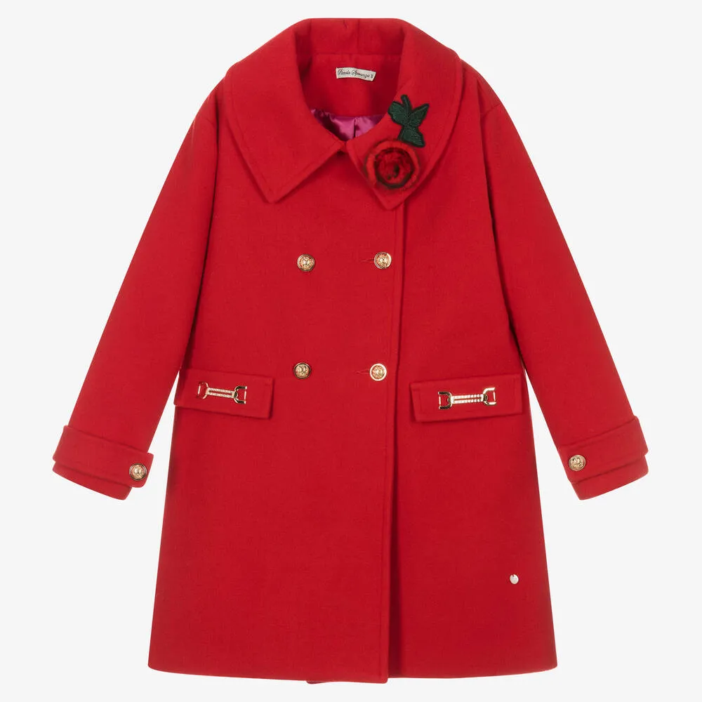 Girls Traditional Red Flower Coat