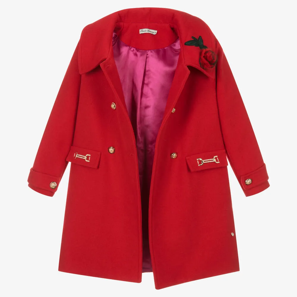 Girls Traditional Red Flower Coat