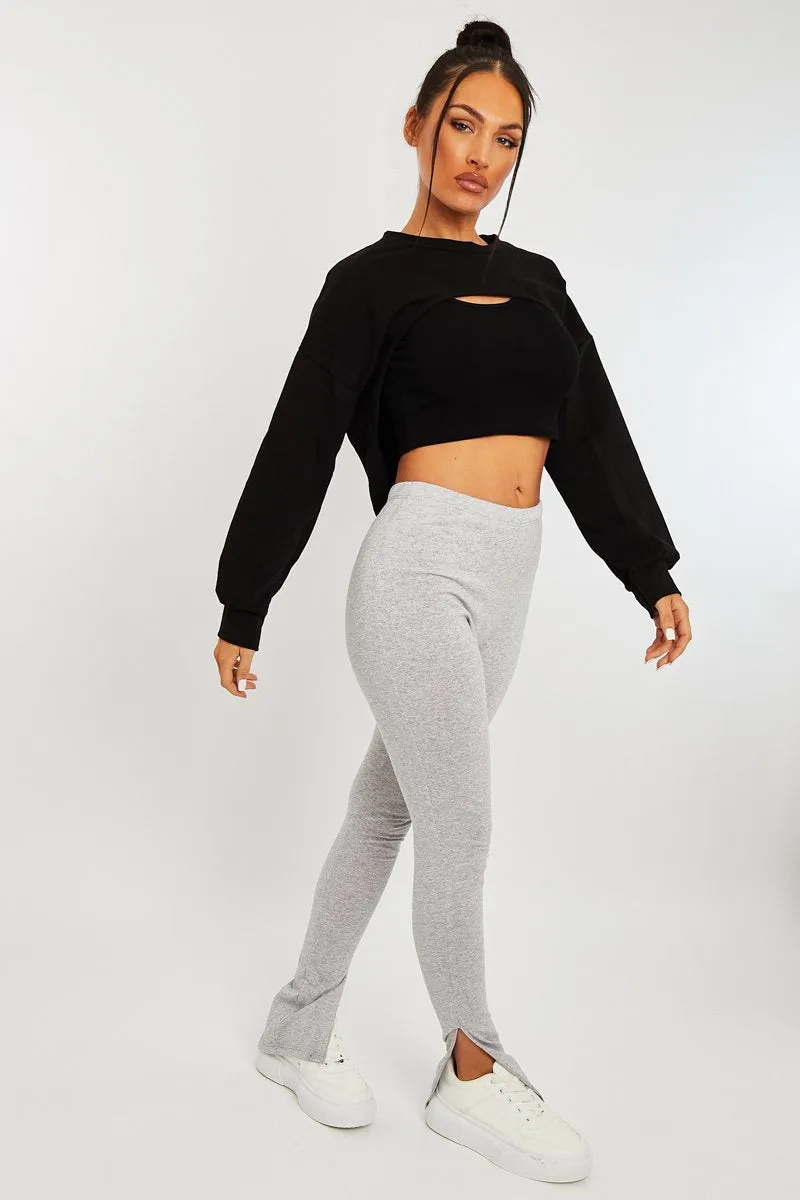 Grey Side Split Leggings - Oliviah