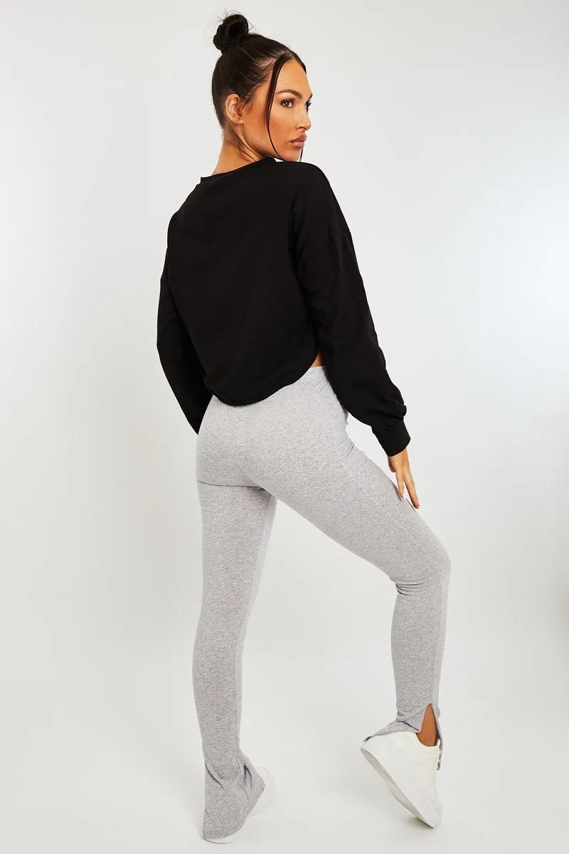 Grey Side Split Leggings - Oliviah