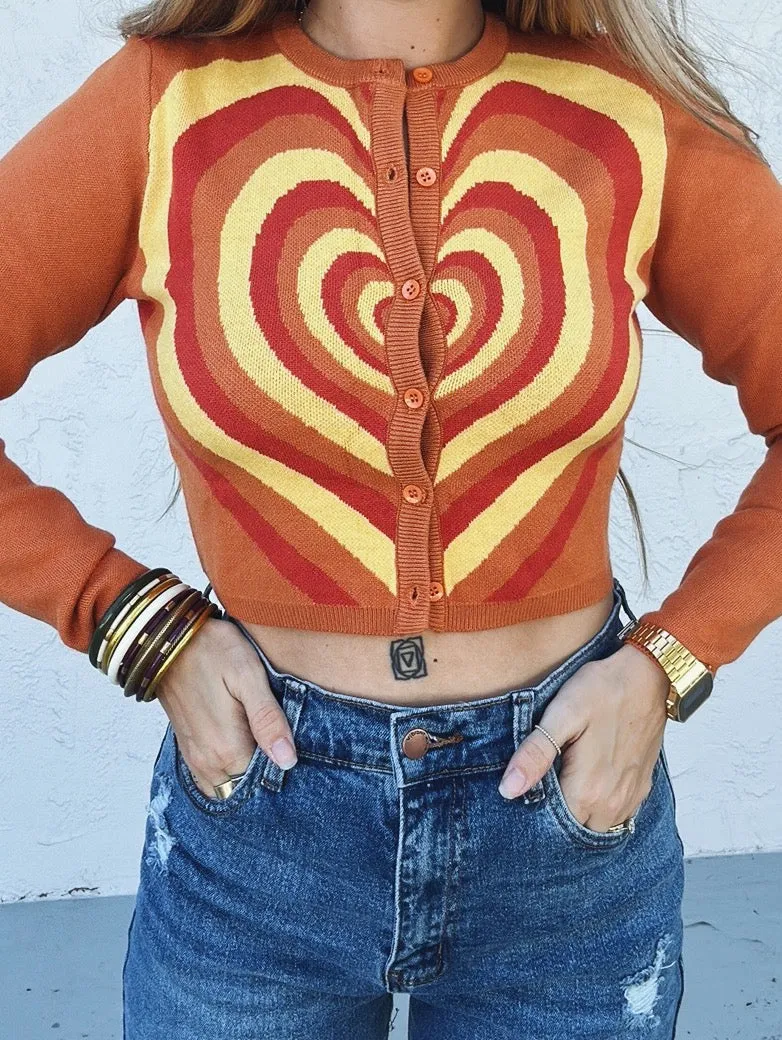 Heart To Heart Cropped Sweater Cardigan