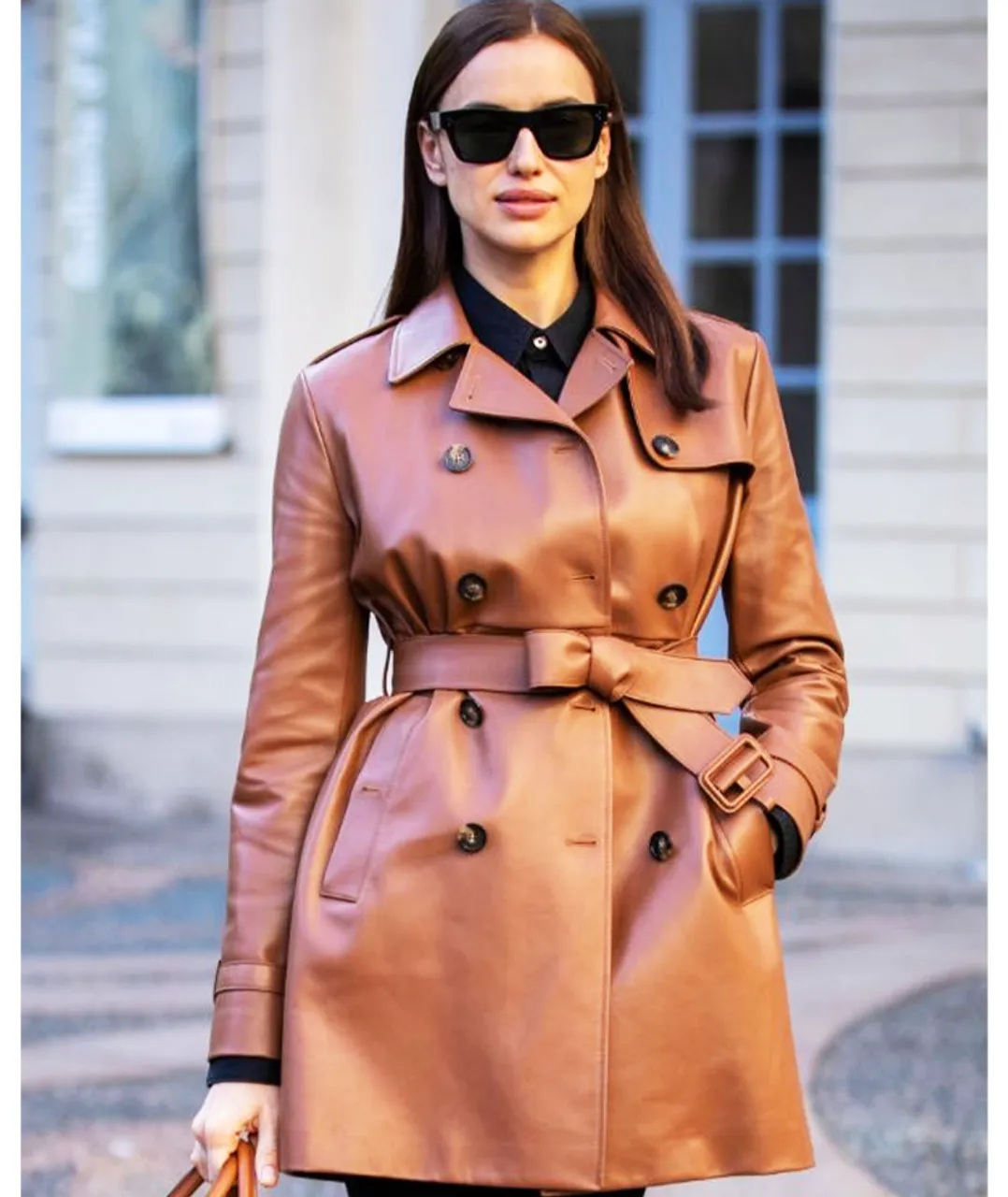 Irina Shayk Leather Trench Coat