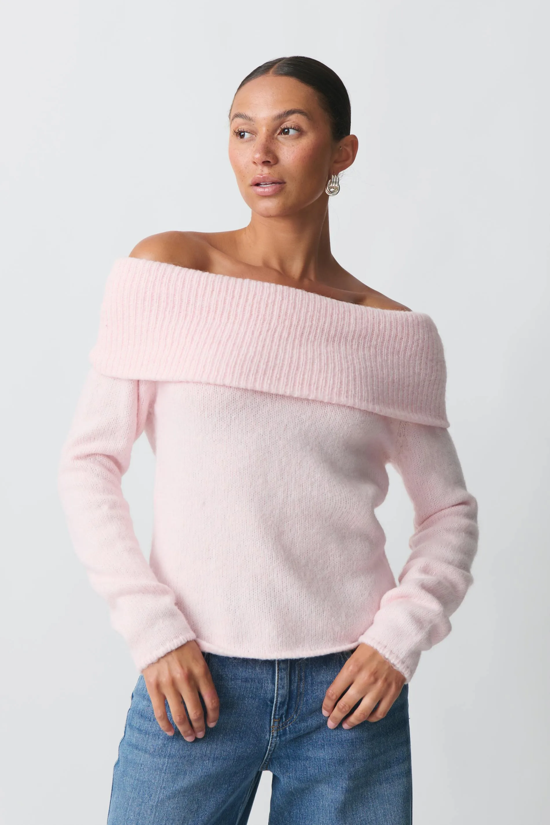 Knitted off shoulder sweater