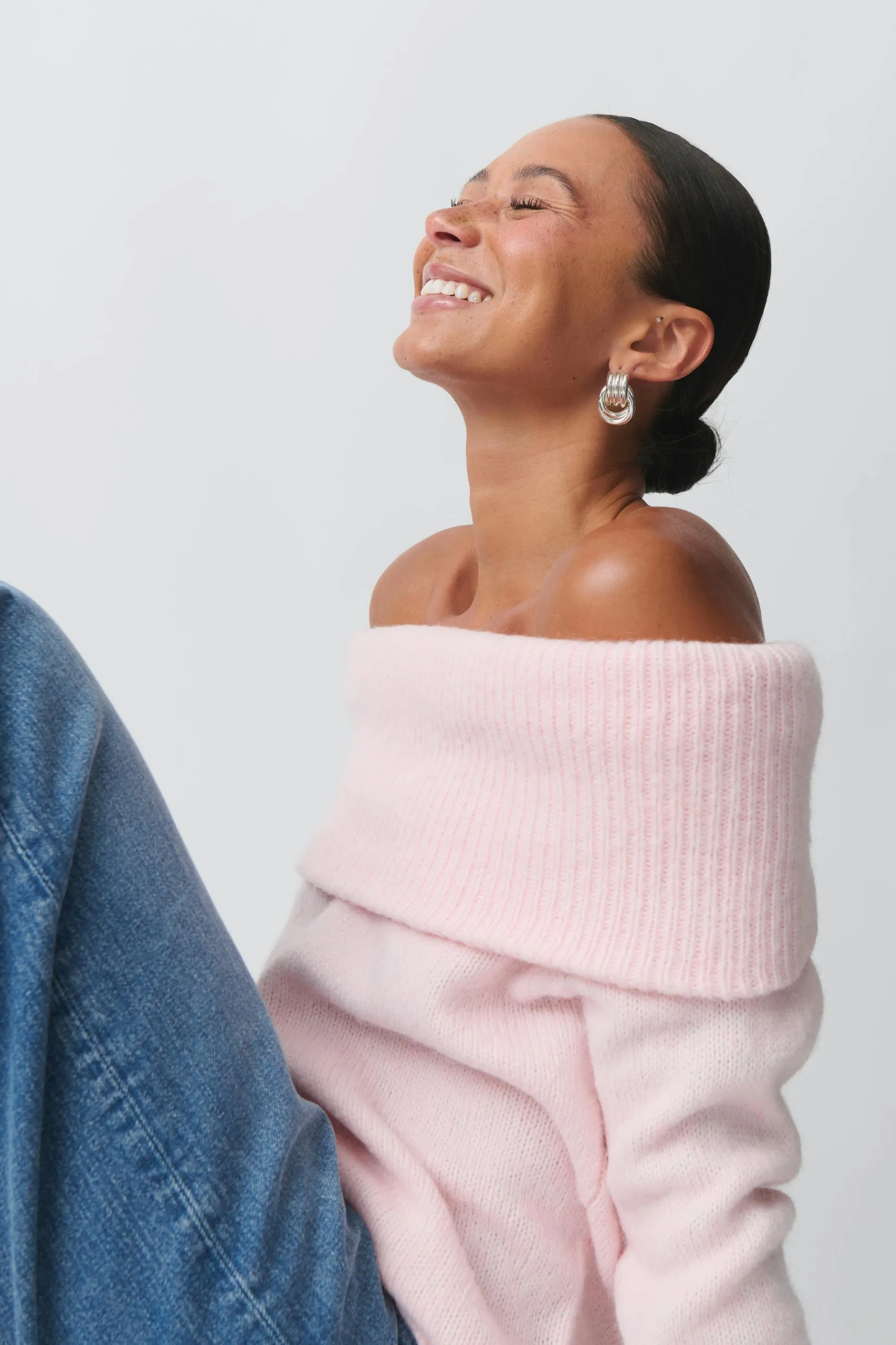 Knitted off shoulder sweater