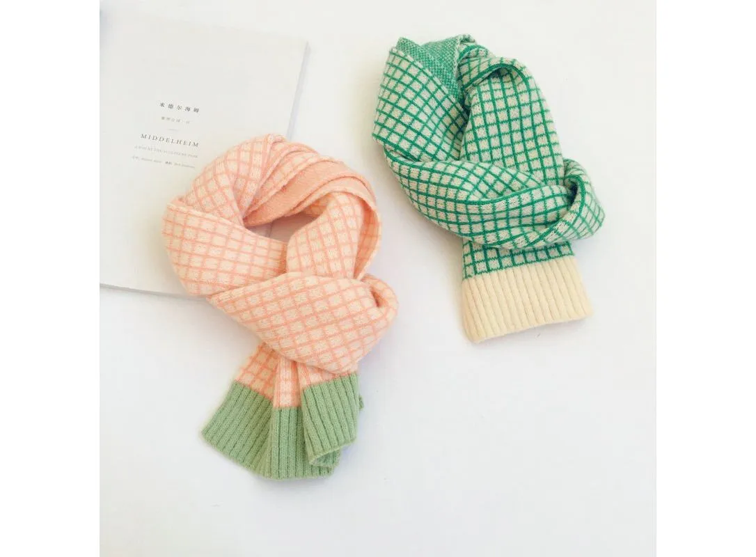 Korean Style New Winter Kid Knitted Wool Plaid Scarves Thicken Warm Children Shawl