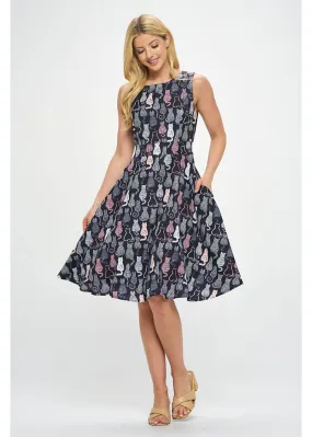 LA Soul Ivy Retro Cats A-Line Dress Black