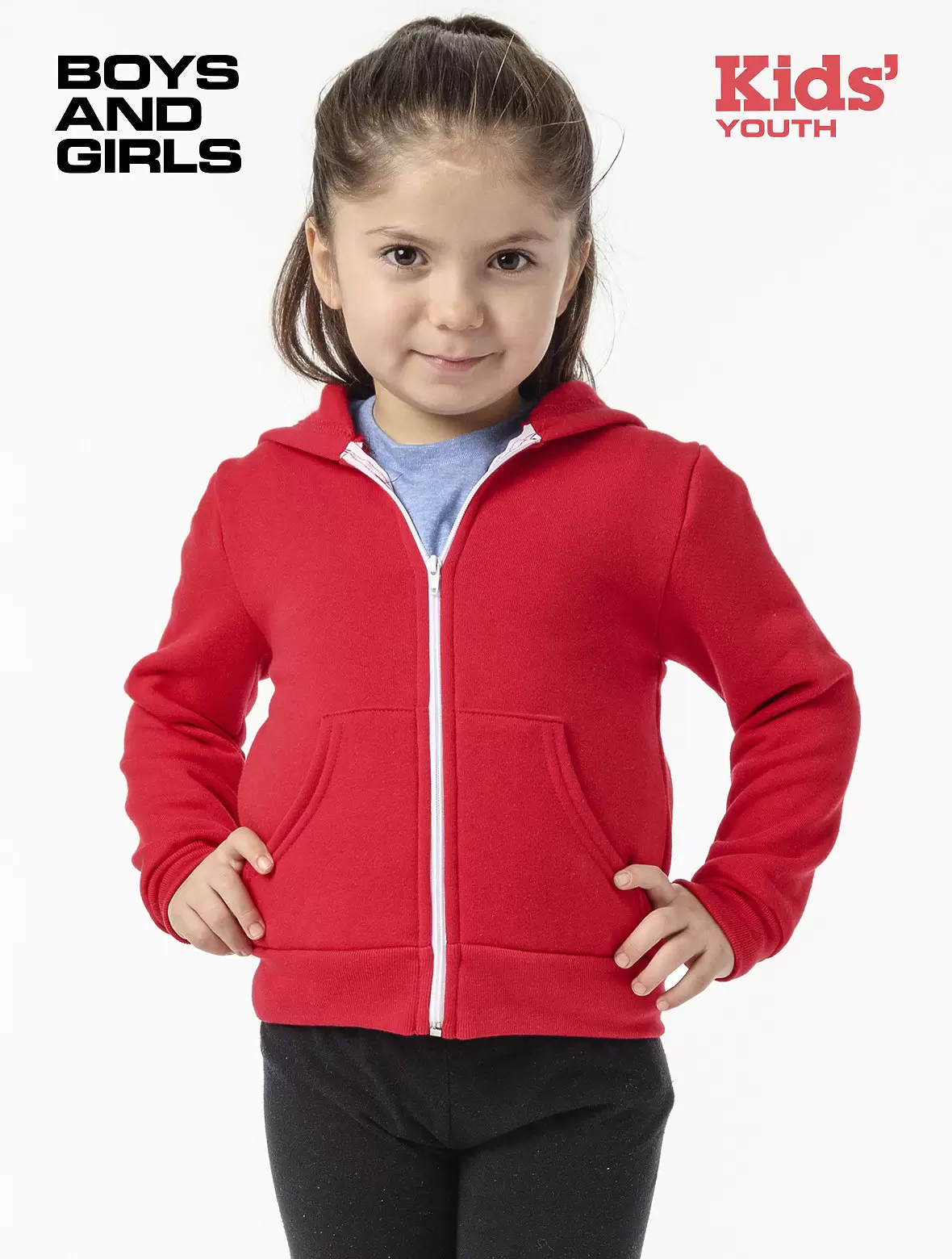 Los Angeles Apparel F2097 Kids Poly Cotton Plain Zip Hoody SKU: F2097