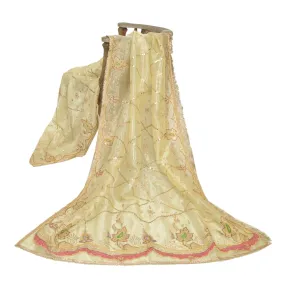 Sanskriti Vintage Long Cream Dupatta/Stole Pure Organza Silk Hand Beaded Scarves