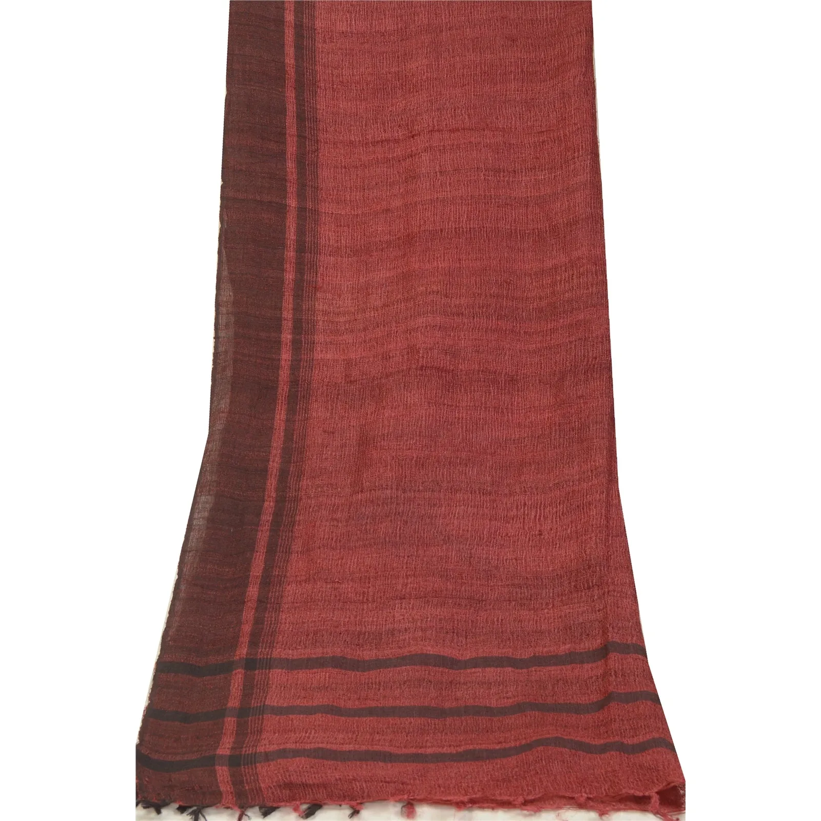 Sanskriti Vintage Long Dark Red Dupatta/Stole Pure Handloom Cotton Woven Scarves