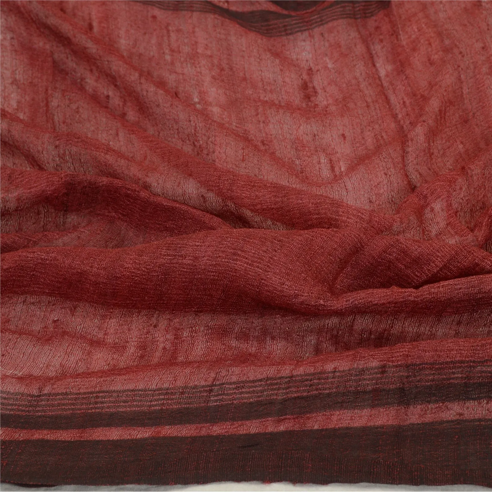 Sanskriti Vintage Long Dark Red Dupatta/Stole Pure Handloom Cotton Woven Scarves