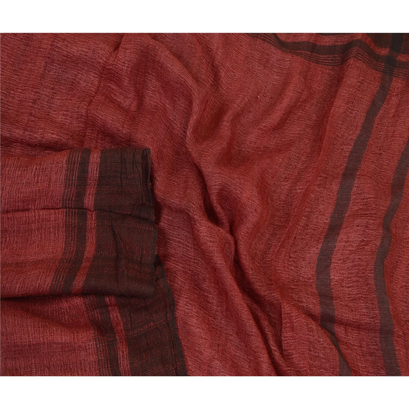 Sanskriti Vintage Long Dark Red Dupatta/Stole Pure Handloom Cotton Woven Scarves