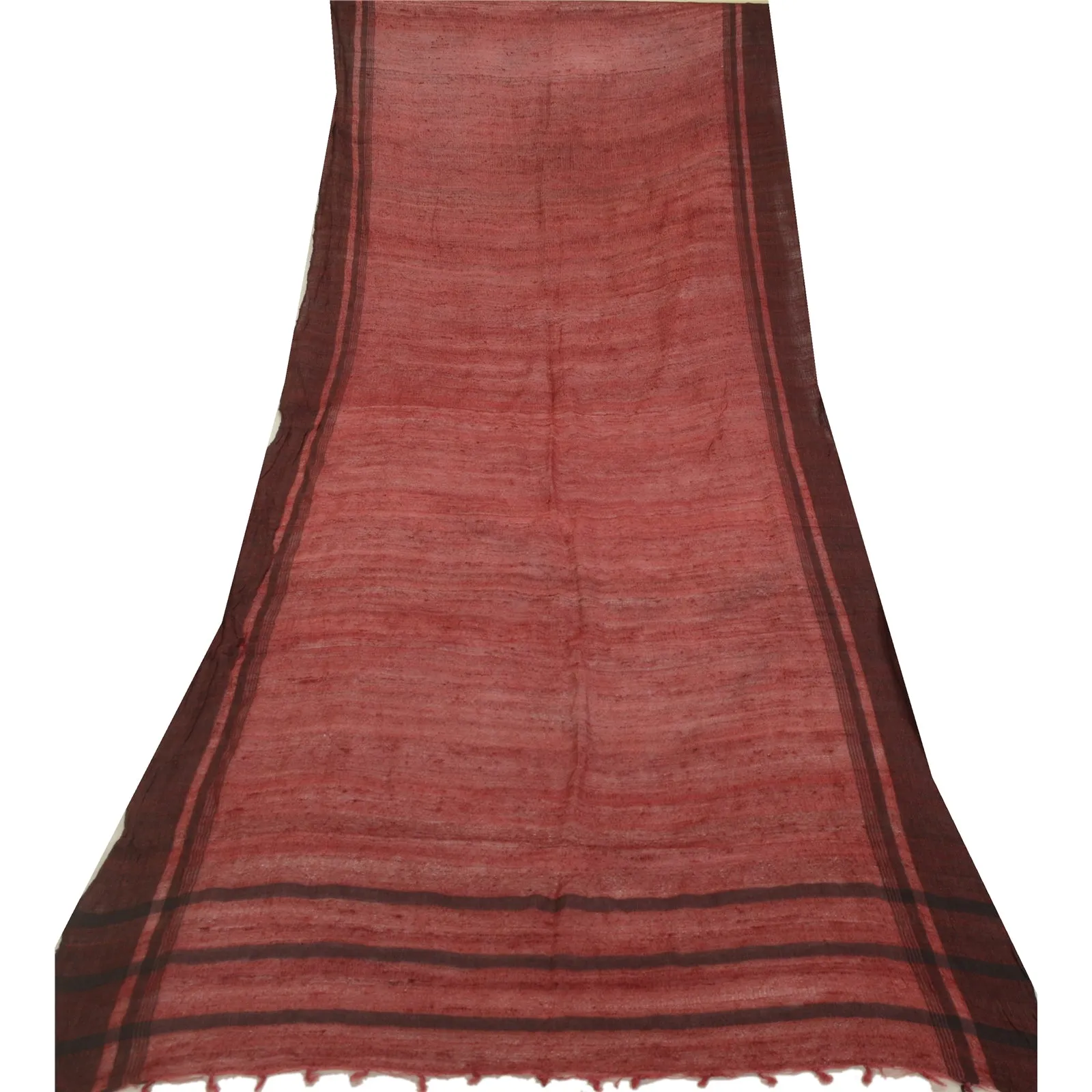 Sanskriti Vintage Long Dark Red Dupatta/Stole Pure Handloom Cotton Woven Scarves