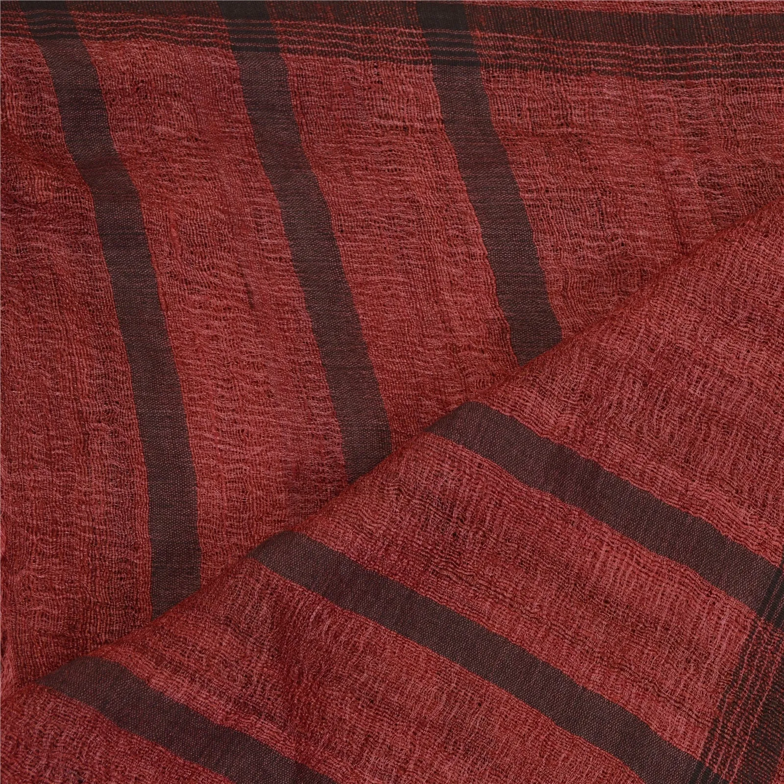 Sanskriti Vintage Long Dark Red Dupatta/Stole Pure Handloom Cotton Woven Scarves