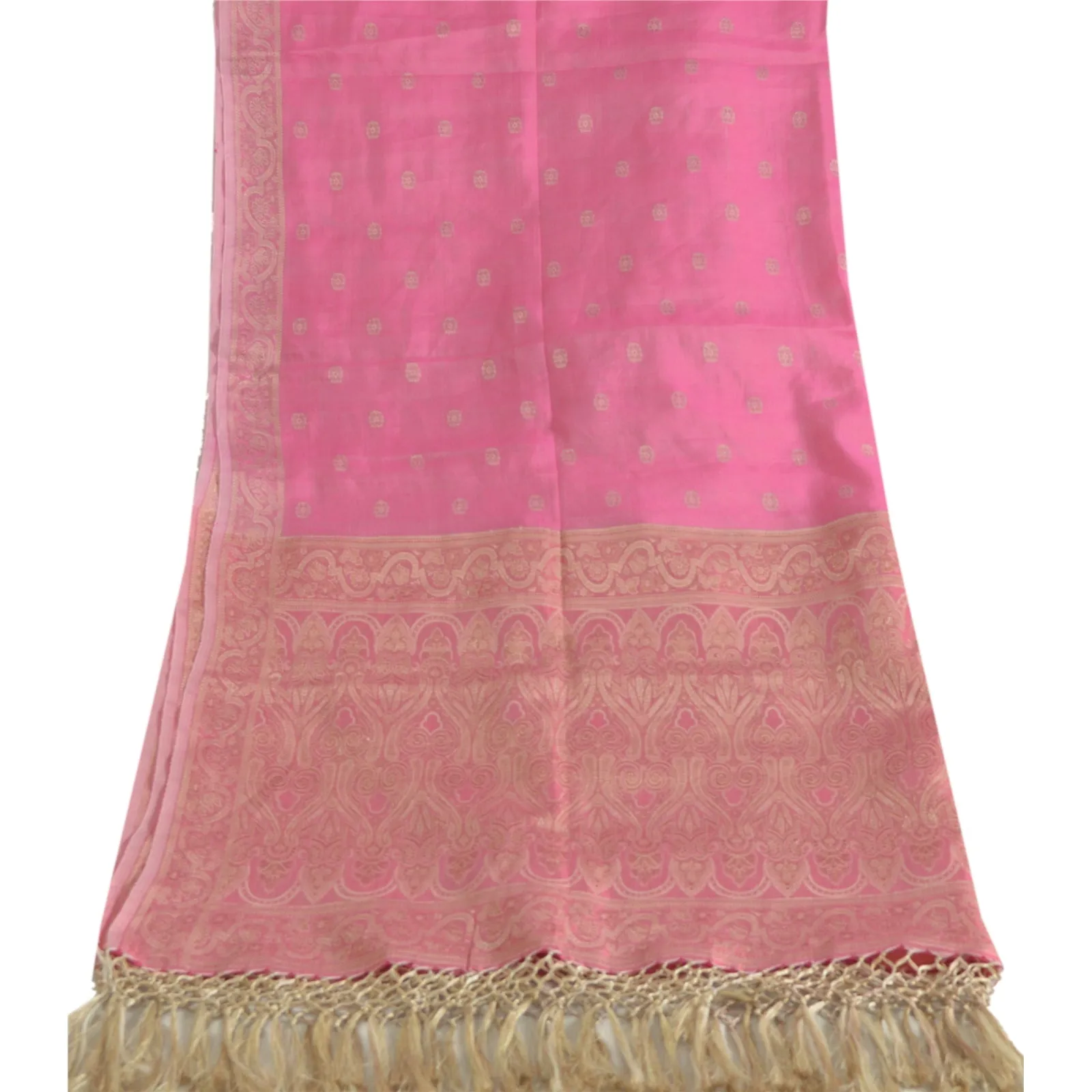 Sanskriti Vintage Long Dupatta Stole Pure Silk Pink Hijab Woven Wrap Scarves