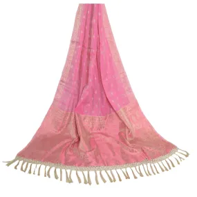 Sanskriti Vintage Long Dupatta Stole Pure Silk Pink Hijab Woven Wrap Scarves