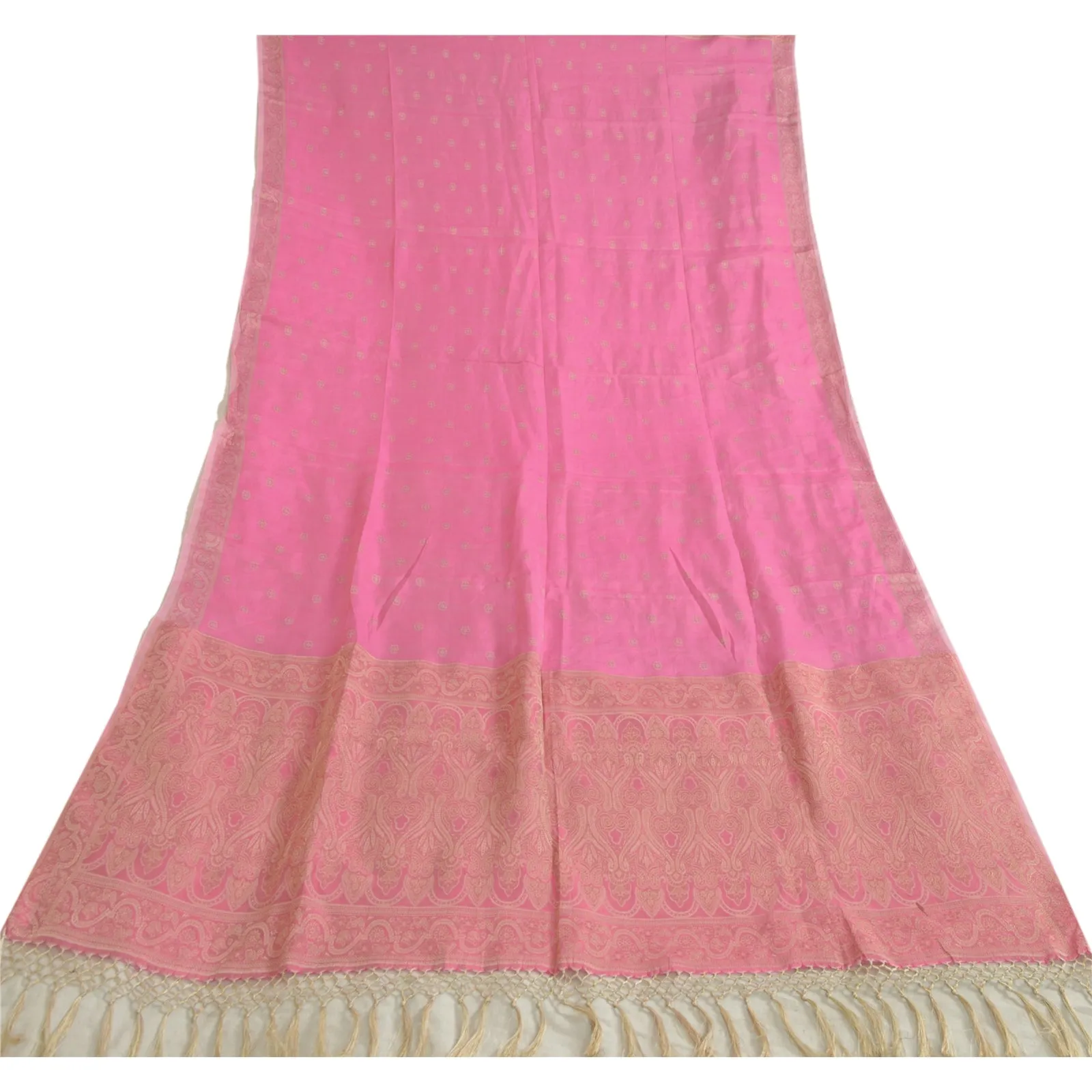 Sanskriti Vintage Long Dupatta Stole Pure Silk Pink Hijab Woven Wrap Scarves